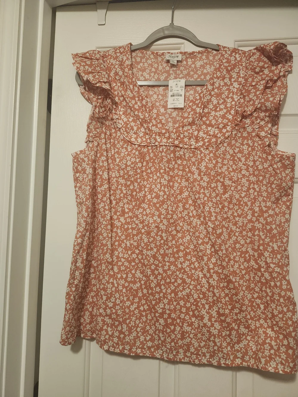 J. Crew Coral and White Floral Ruffle Sleeve Camisole